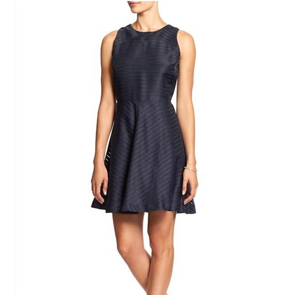 Banana Republic Navy Blue Sheer Stripe Fit and Flare‎ Sleeveless Dress Size 12